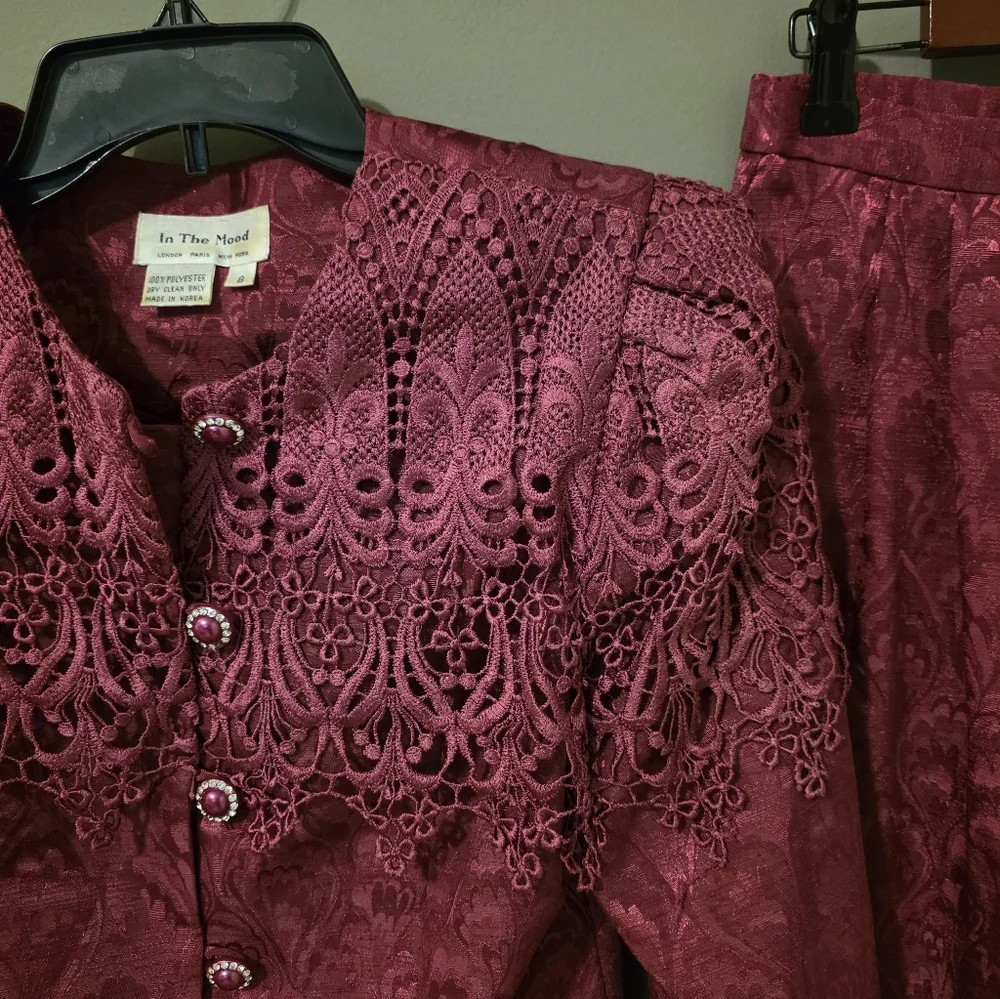 Vintage In The Mood Pink Jacquard Skirt Suit Set Wedding Mother of the Bride